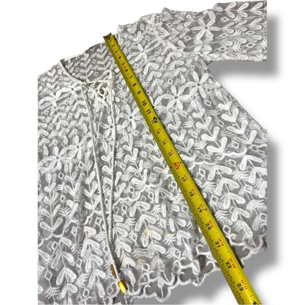 River Island Sheer Lace Up Front Floral Lace Design Long Sleeve Blouse in White - Picture 5 of 15